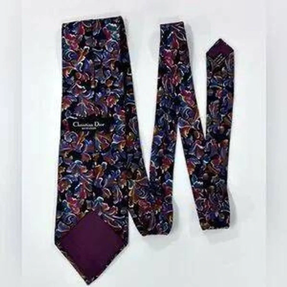 Christian Dior Men's Silk‎ Necktie Floral Pattern Made in Italy